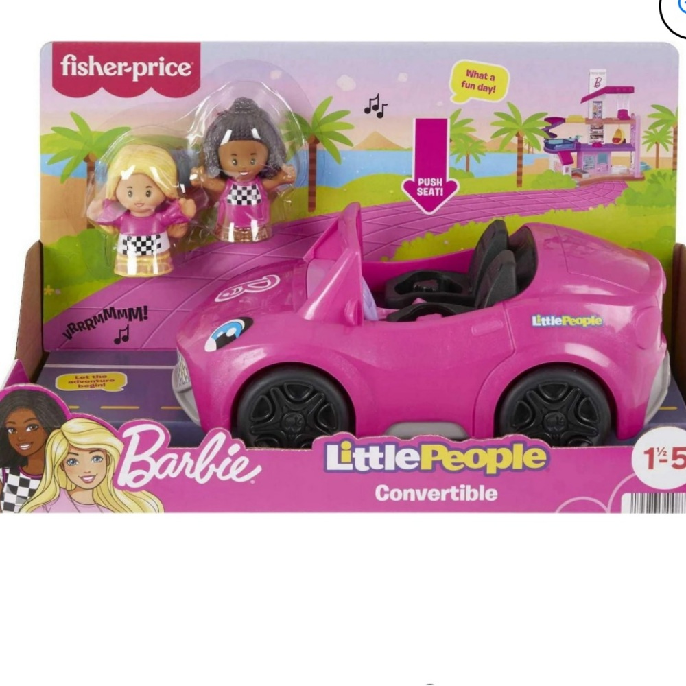 Fisher-Price Little People Barbie Convertible Toy Car w/ Music Sounds &2 Figures